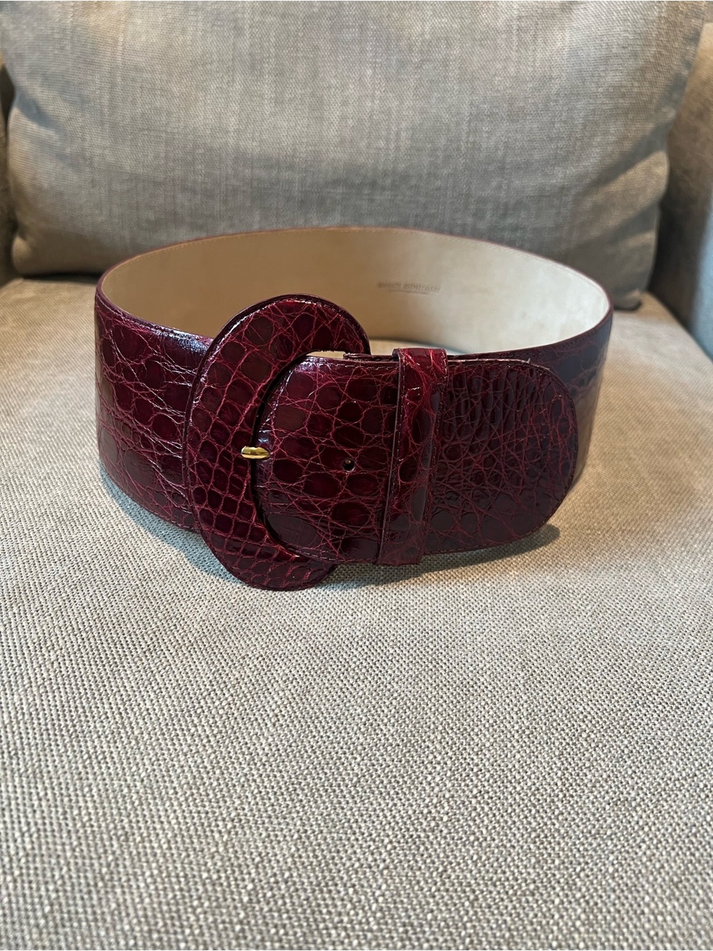 Nancy Gonzalez Genuine Crocodile Wide Waist Belt Burgundy Oxblood Size Medium